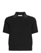 Mango Knitted Polo Shirt With Rhinest Collar Svart