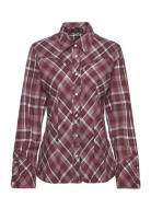 Mango Check Cotton Shirt Burgundy