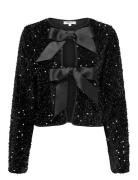 ONLY Onlanika Sequins Ls Bow Top Wvn Svart