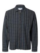 Selected Homme Slhjames Checks Zip Overshirt Marinblå