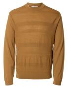 Selected Homme Slhtray Ls Knit Merino Crochet Crewneck Beige