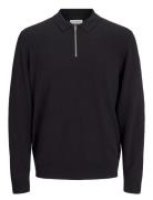 Jack & J S Jjeemil Knit Polo Half Zip Ls Noos Svart