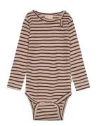 Petit Piao Body L/S Modal Striped Brun