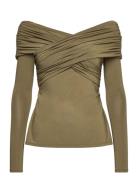 Malina Siri Off Shoulder Jersey Top Khaki Green