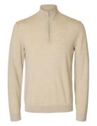 Selected Homme Slhtray Ls Knit Merino Half Zip Noos Beige