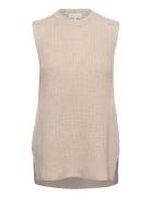 Davida Cashmere Rib O-Neck Long Vest Beige