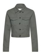 Monki Cropped Twill Jacket Khaki Green