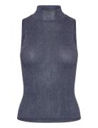 Mango Perkins-Neck Lurex Knitted Top Blå