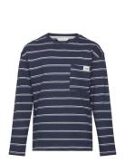 Mango Chest-Pocket Striped T-Shirt Marinblå