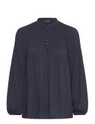 Lauren Ralph Lauren Pleated Georgette Blouse Marinblå