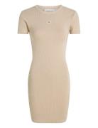 Calvin Klein Jeans Washed Woven Label Rib Dress Beige