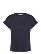 Mango Rounded Neck Cotton T-Shirt Marinblå