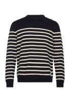 GANT Striped Cotton C-Neck Marinblå