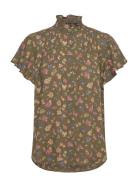 Lauren Ralph Lauren Floral Georgette Flutter-Sleeve Shirt Grön